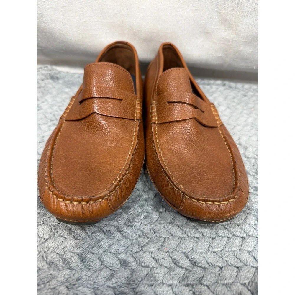 Cole Haan Gunnison Mens 9.5 M British Tan Pebbled Leather Driver Loafers C38480